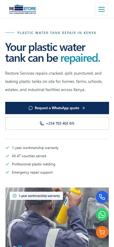 Restore Services website and quote enquiry journey on mobile
